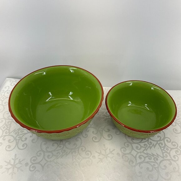 Temptations Old World Rustic Green Mixing Bowls Set Of Two Durable Embossed Oven - Picture 1 of 10